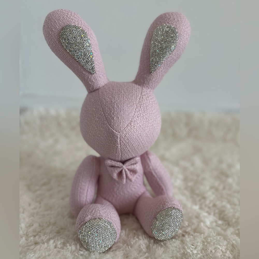 Handmade Tweed Pink Plush Bunny with Silver Accents